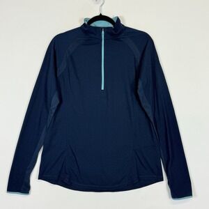 Under Armour Women XL Track Jacket Heat Gear Navy Blue Half Zip Running Athletic